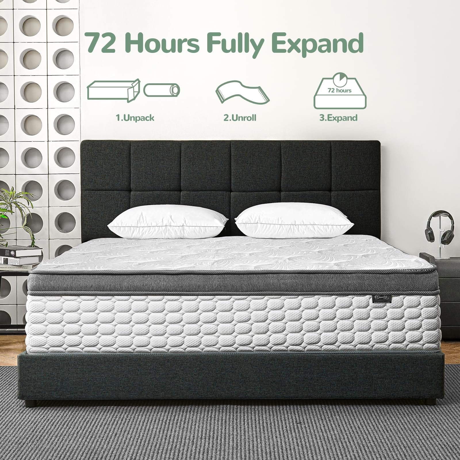 Giovanly 10 Inch King Size Mattress, Hybrid Mattress in a box Gel Memory Foam, Pocket Springs
