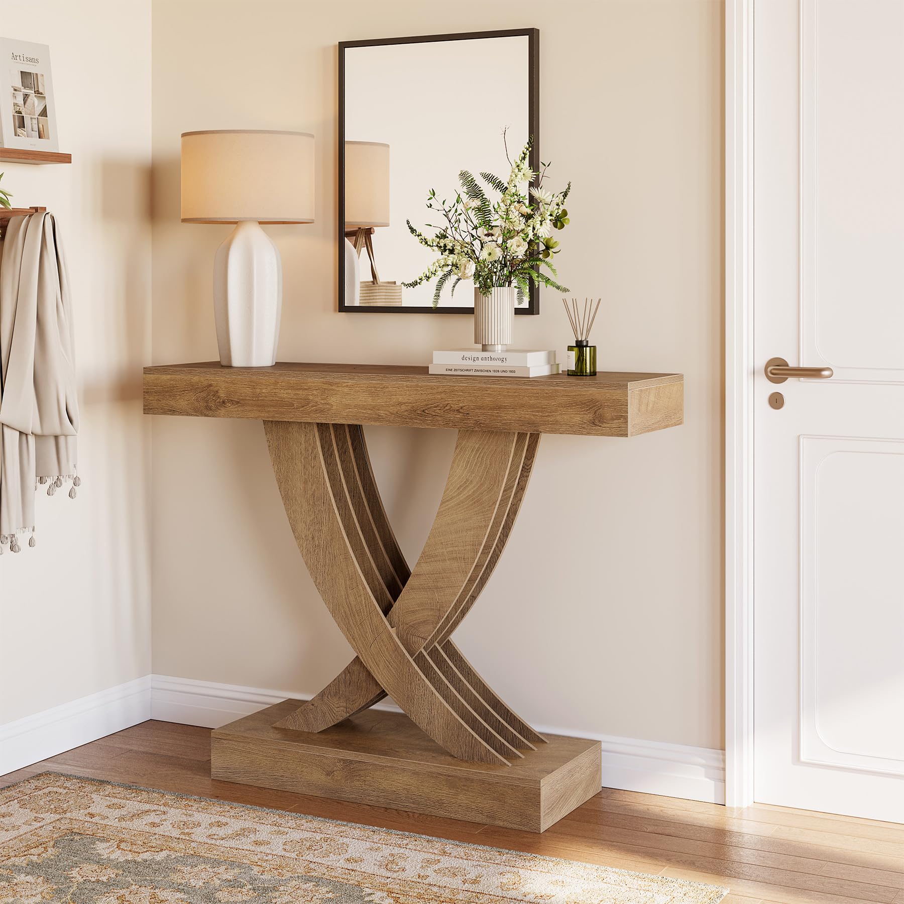 LITTLE TREE 43.3 Inch Entryway Table, Farmhouse Wooden Console Table Behind The Couch, Rectangular Sofa Table for Entrance, Hallway, Living Room