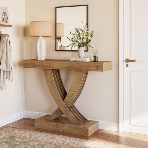 LITTLE TREE 43.3 Inch Entryway Table, Farmhouse Wooden Console Table Behind The Couch, Rectangular Sofa Table for Entrance, Hallway, Living Room