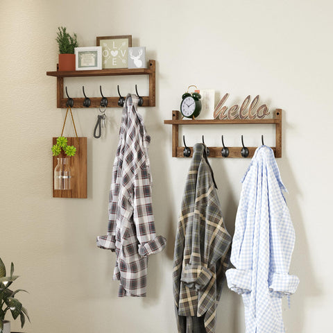 AMBIRD 87cm Wooden Extra-Long Wall Hook Rack with Shelf - Stylish and Versatile Wall-Mounted Storage Solution - 10 Hooks for Hanging Coats, Hats