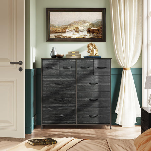 WLIVE Tall Chest of Drawers, 10 Large Fabric Drawers Dresser Bedroom, Black