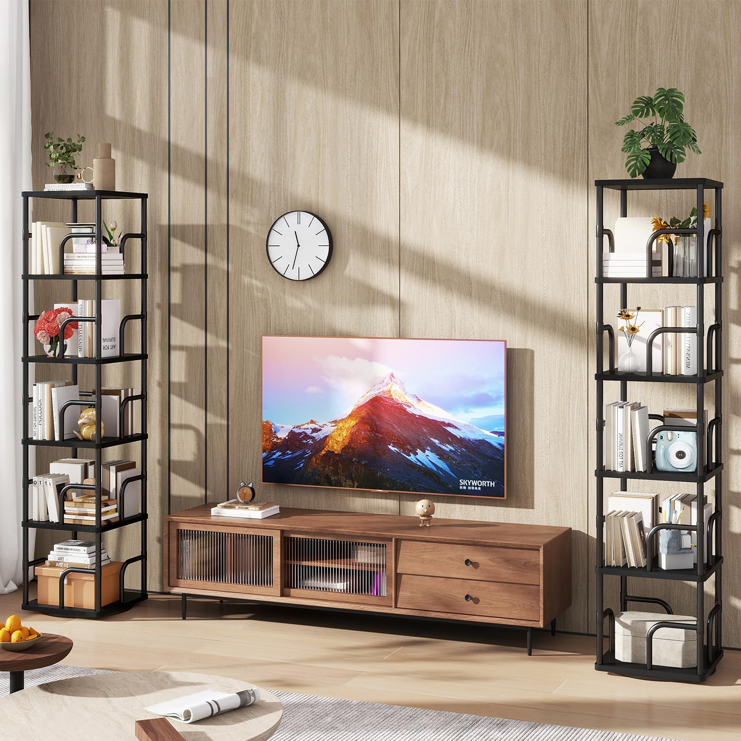 IBUYKE 6 Tier Rotating Bookshelf,Square Bookcases,Black TBC005B