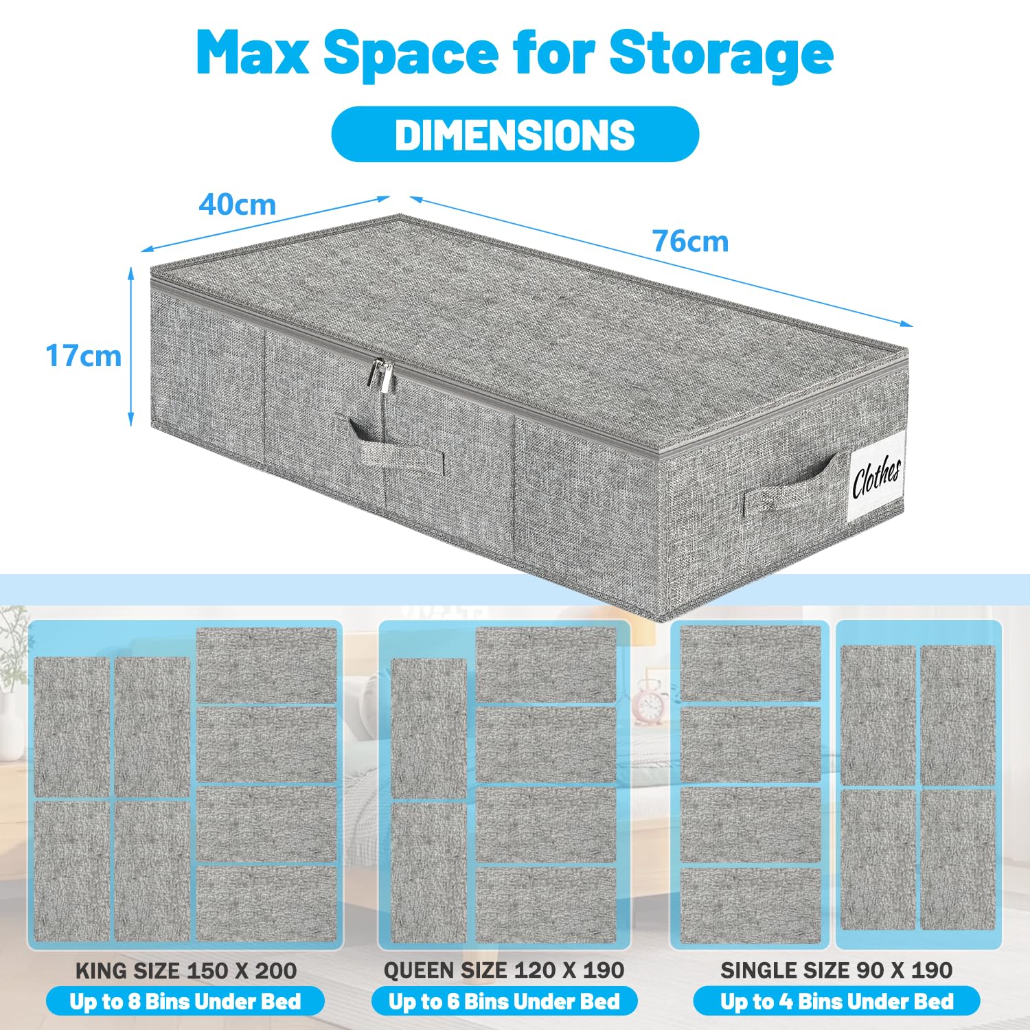 Under Bed Storage Box with Lid 2 Pack, Low Profile Foldable Underbed Clothes Organiser Under Sofa and Cot