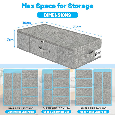 Under Bed Storage Box with Lid 2 Pack, Low Profile Foldable Underbed Clothes Organiser Under Sofa and Cot
