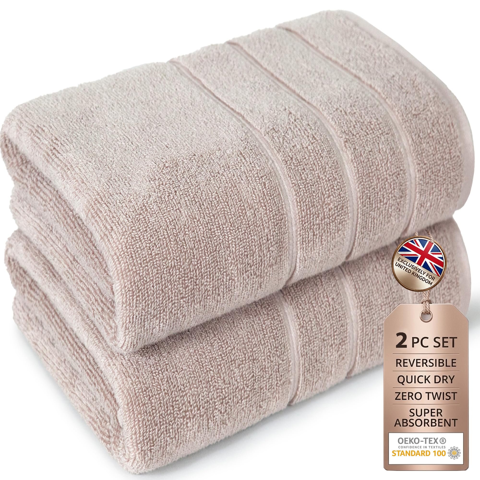 Large Bath Towels Set of 2 I 100% Cotton I Bathroom Towels I Beige