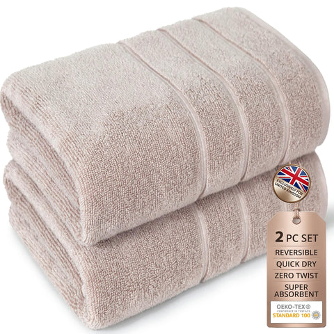 Large Bath Towels Set of 2 I 100% Cotton I Bathroom Towels I Beige