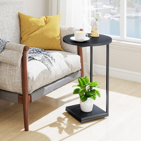 HDANI C-Shaped Side Table,Round End Table under Sofa,Bedside Table,Sofa Side Table with Metal Frame, Small Coffee Snack Table for Living Room