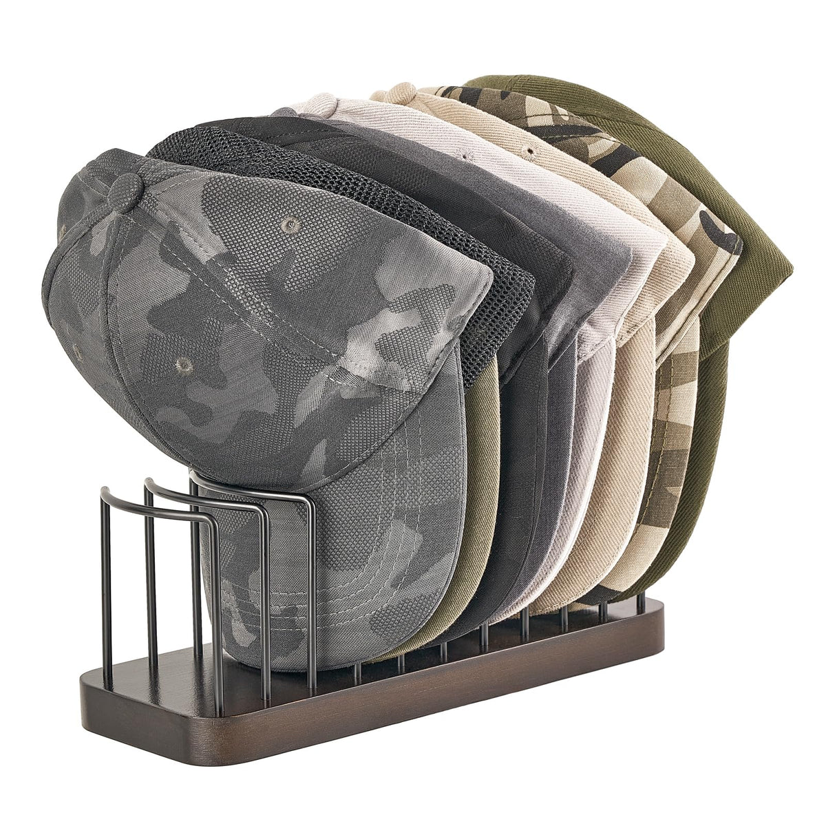 Mkono Hat Organizer and Display Stand for 10 Caps - Tabletop Storage Rack for Desk, Closet, Shelf, Dresser