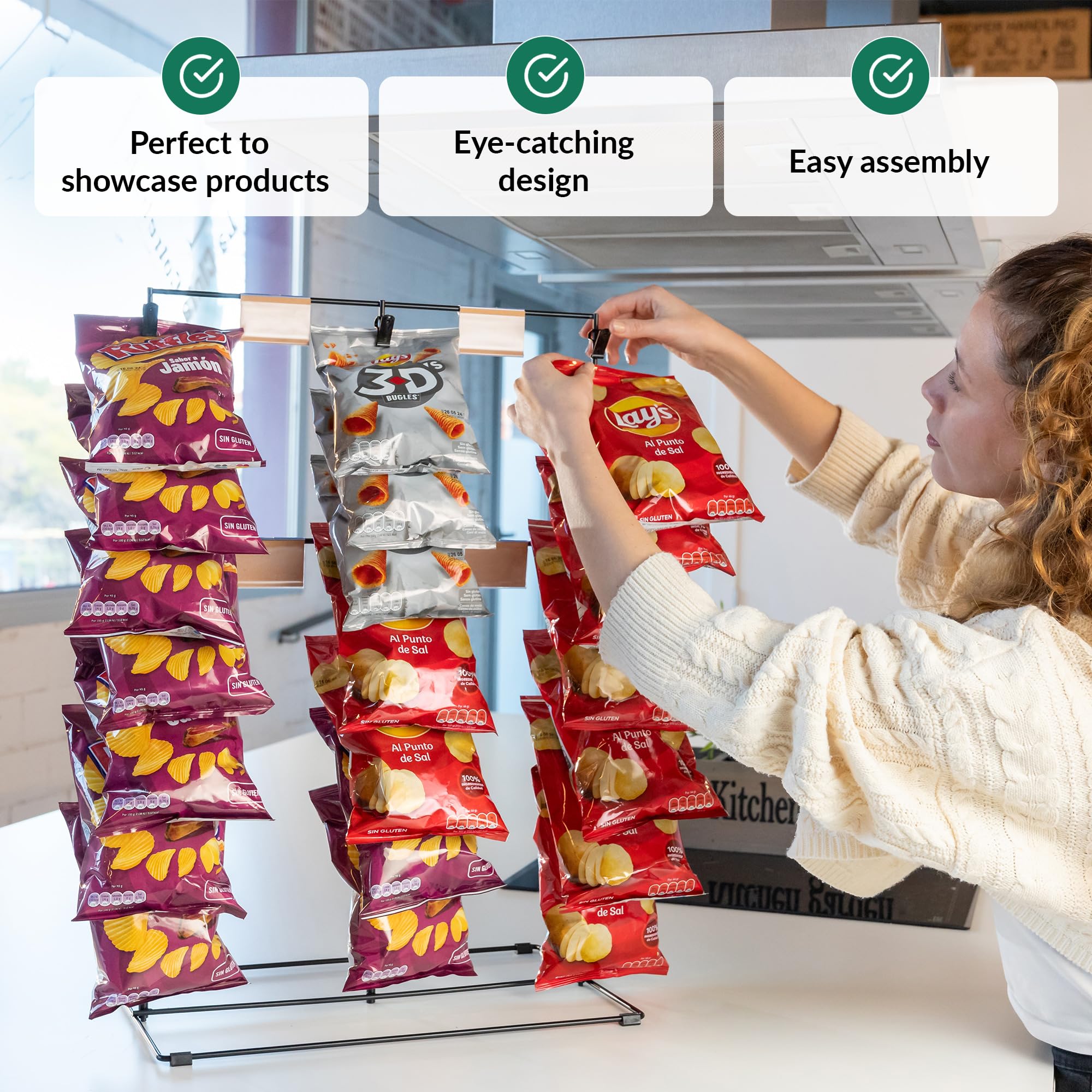 ODOXIA Chip Rack Display Stand | Candy Display for Countertop | Snack Holder for Chips and Snacks | Organize Your Space