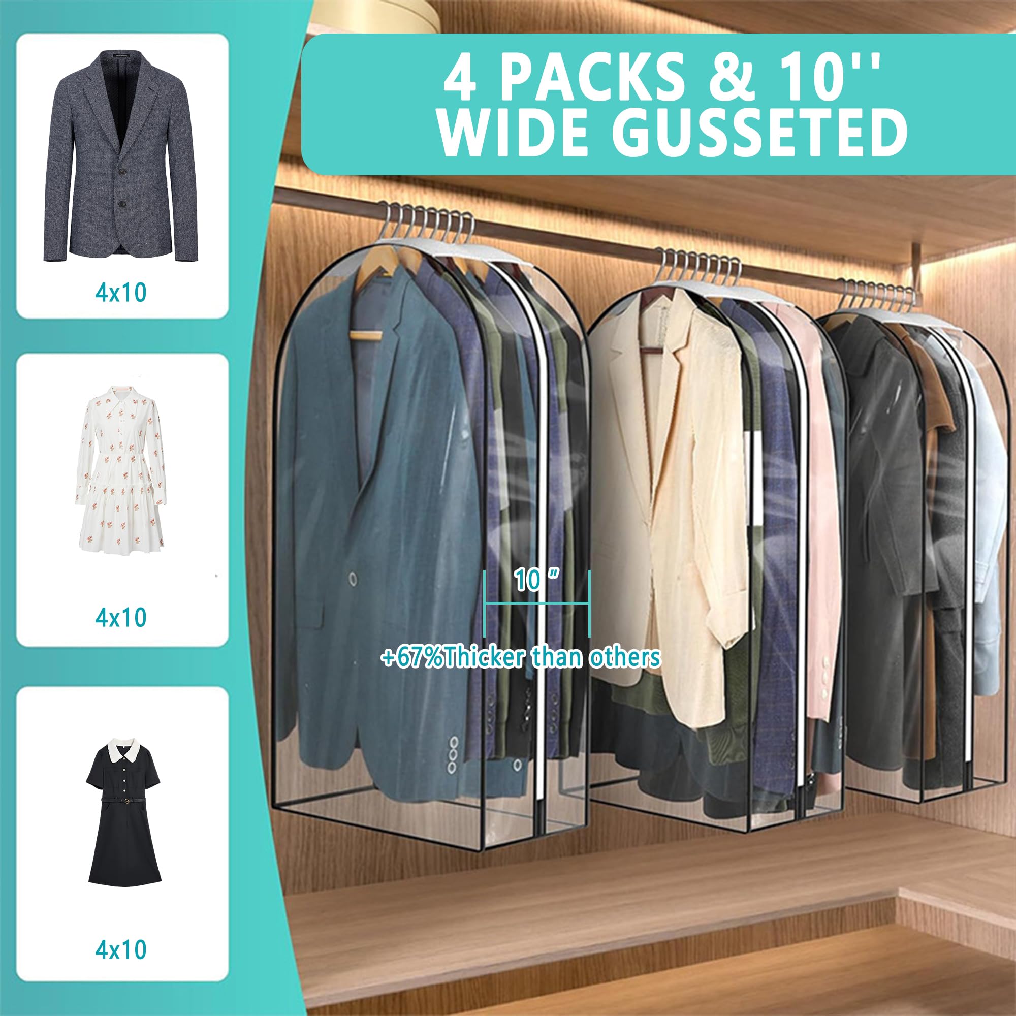 Garment Bags for Clothes 4 Pack: 60" Clear Long Dress and Suit Covers