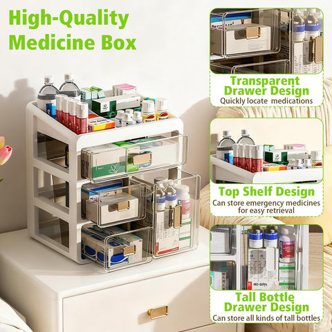 Ruiqas Stackable Medicine Storage Box with 4 Clear Drawers