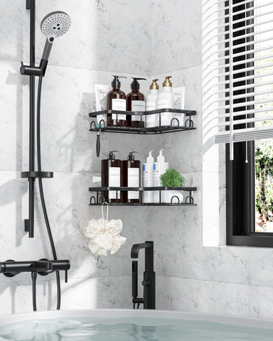 Kitsure Corner Shower Caddy, Rustproof Adhesive Shelf, Large, Black