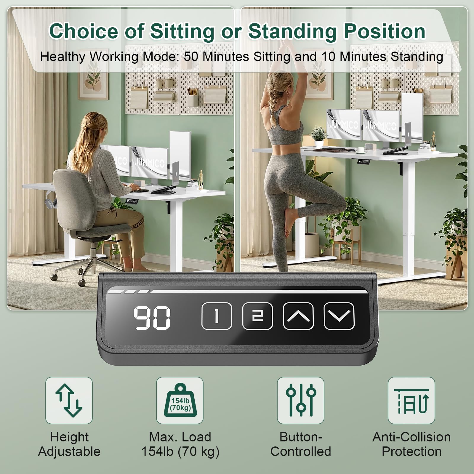 JUMMICO Electric Standing Desk 100 x 60 cm Home Office Height Adjustable Desk, Computer Lift Table with Smart Panel