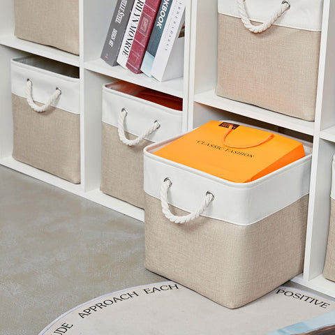 ICEMOR 30.5 x 30.5 x 30.5 cm Cube Storage Boxes, 6 Pack Large Collapsible Fabric Storage Bin with Ropes, Foldable Cube Baskets for Kallax