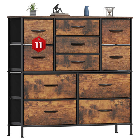 GoaHi Chest of Drawers, Large Dressers with Metal Frame and MDF Wooden Top Board, Adjustable Feet, Anti-Tip Safety