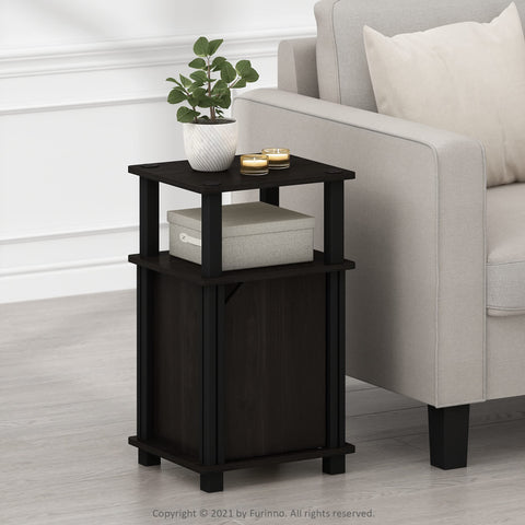 Furinno JUST Side Table, 3-Tier End Table with Door Cabinet, Night Stand, Bedside Table with Open Shelf, for Living Room, Bedroom, Espresso