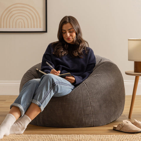 icon Kingston Cord Bean Bag with Filling Included, Set of 2, Grey
