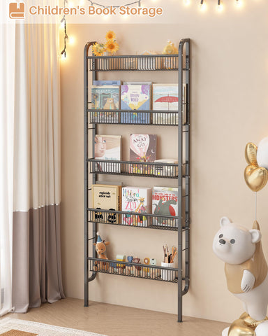 UMDONX Narrow Metal Storage Shelf Behind Door Book Organiser 5 Tier