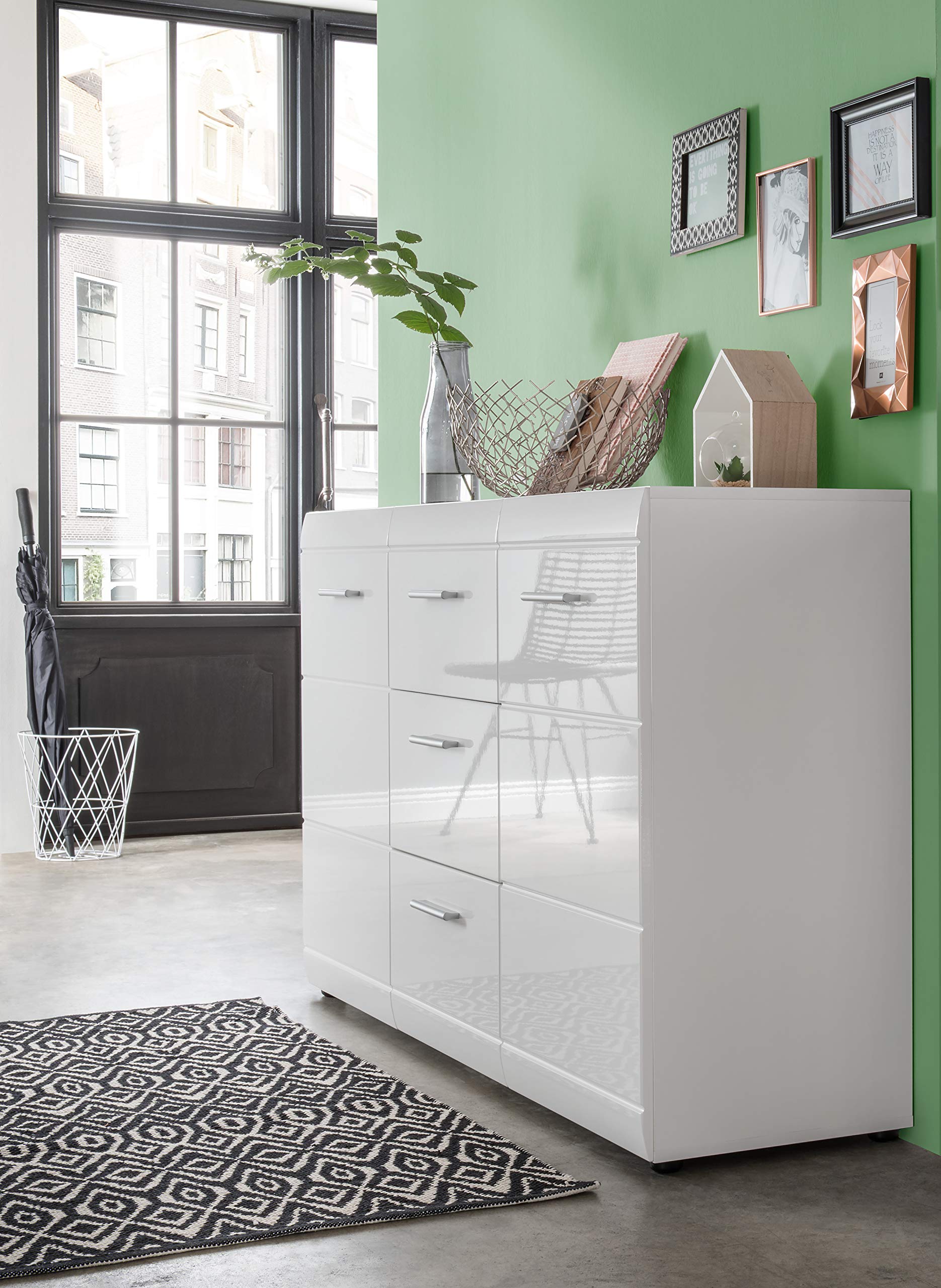 Germania Sideboard 3580-84 GW-Adana, in White, Fronts high gloss with groove milling, 144 x 86 x 40 cm (WxHxD)