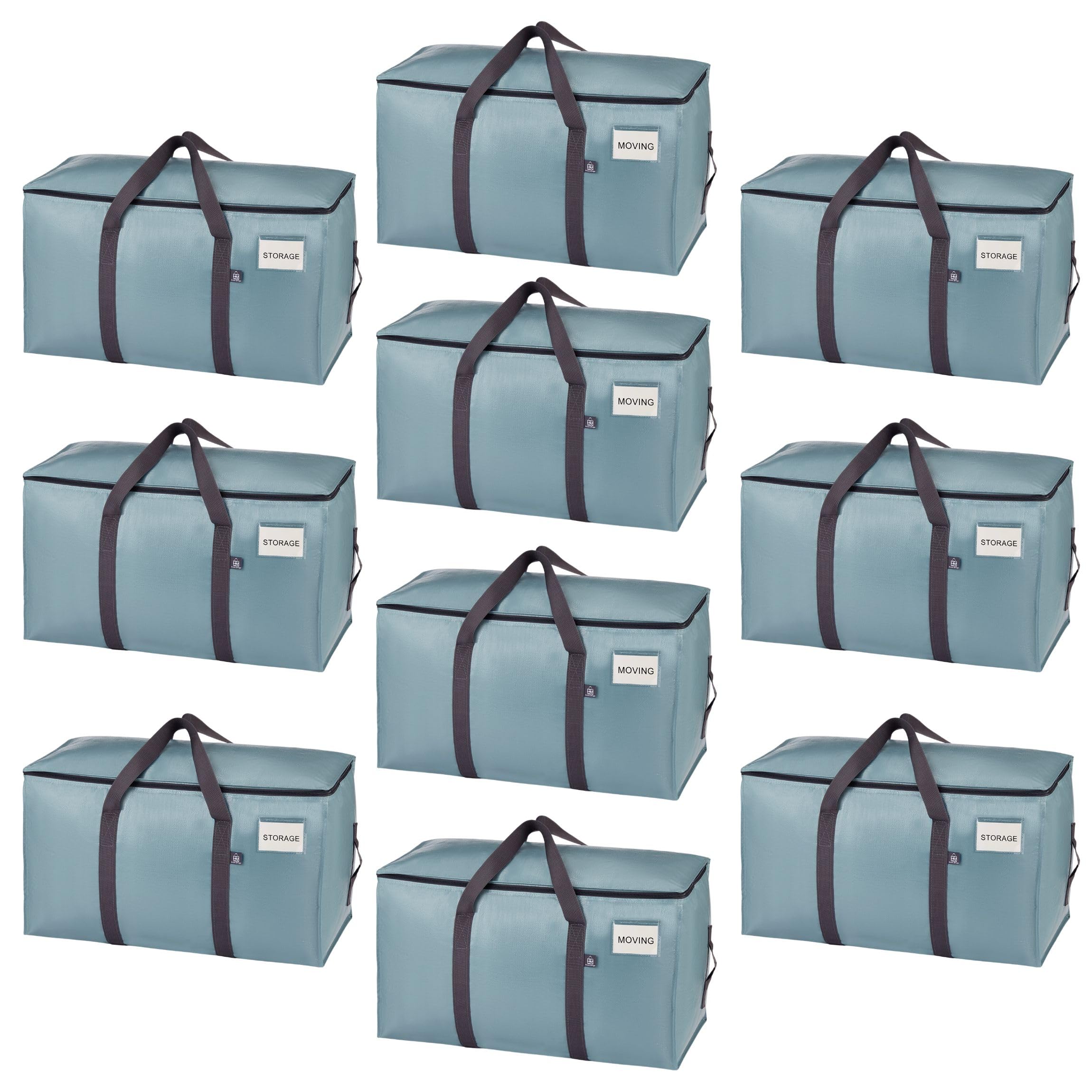 VENO 10 Pack Extra Large Moving Bags with Zippers & Carrying Handles, Heavy-Duty Storage Tote Moving Boxes for Space Saving (Light Blue-10 Pack)