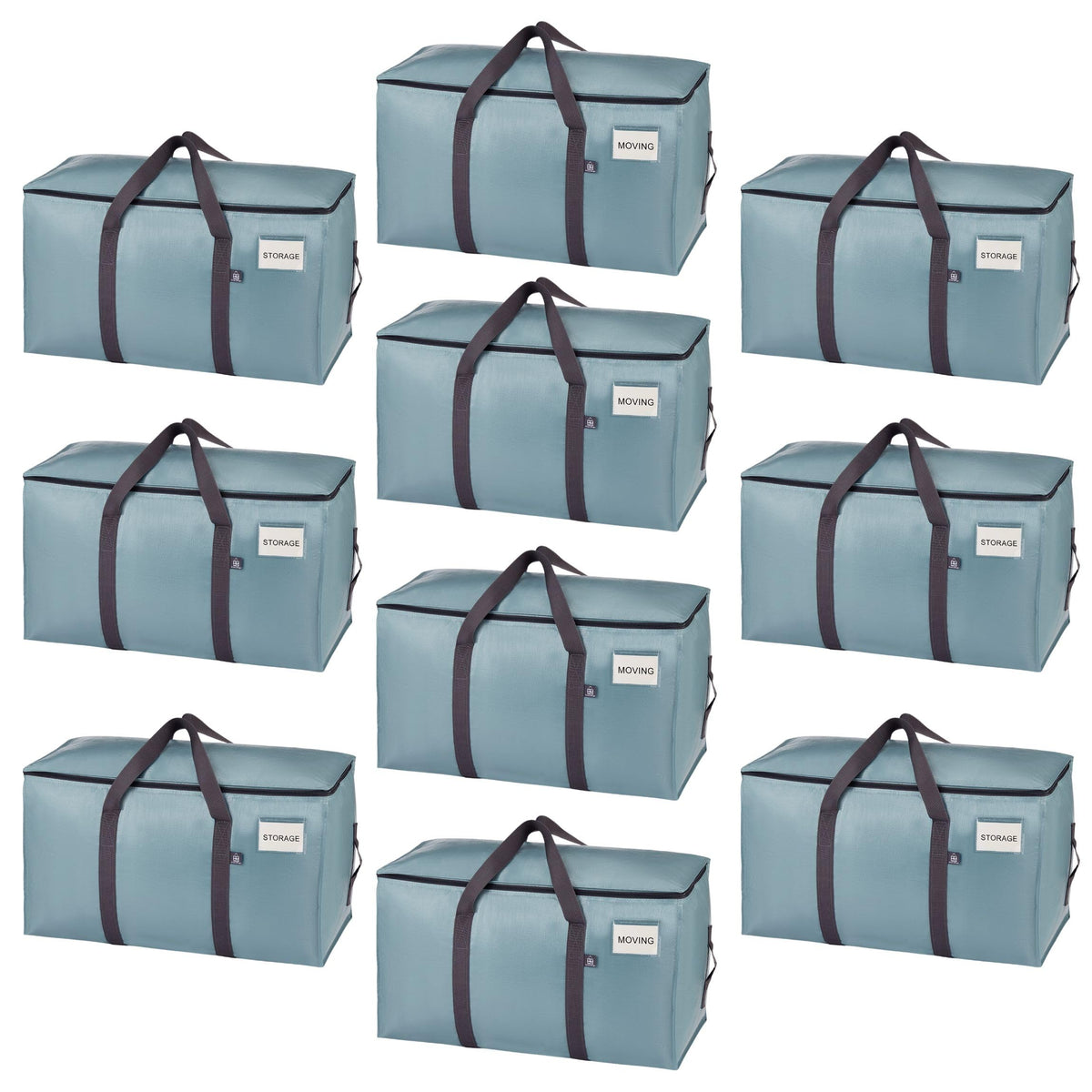VENO 10 Pack Extra Large Moving Bags with Zippers & Carrying Handles, Heavy-Duty Storage Tote Moving Boxes for Space Saving (Light Blue-10 Pack)