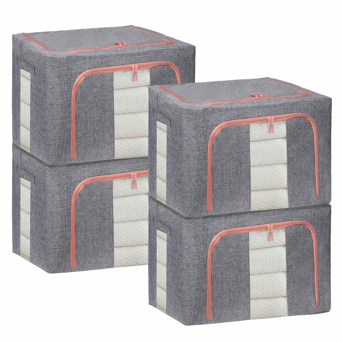 DAWNTREES 4 Pack 66L Collapsible Storage Boxes for Clothes, Grey