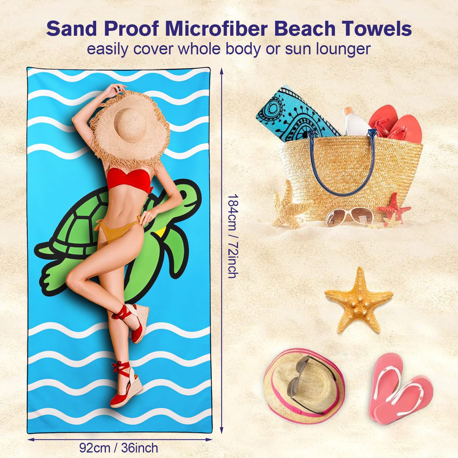 Violetpos 2 Pack Extra Large 180x90 cm Beach Towels, 250GSM Premium Microfibre, Sand Free Quick Dry Lightweight