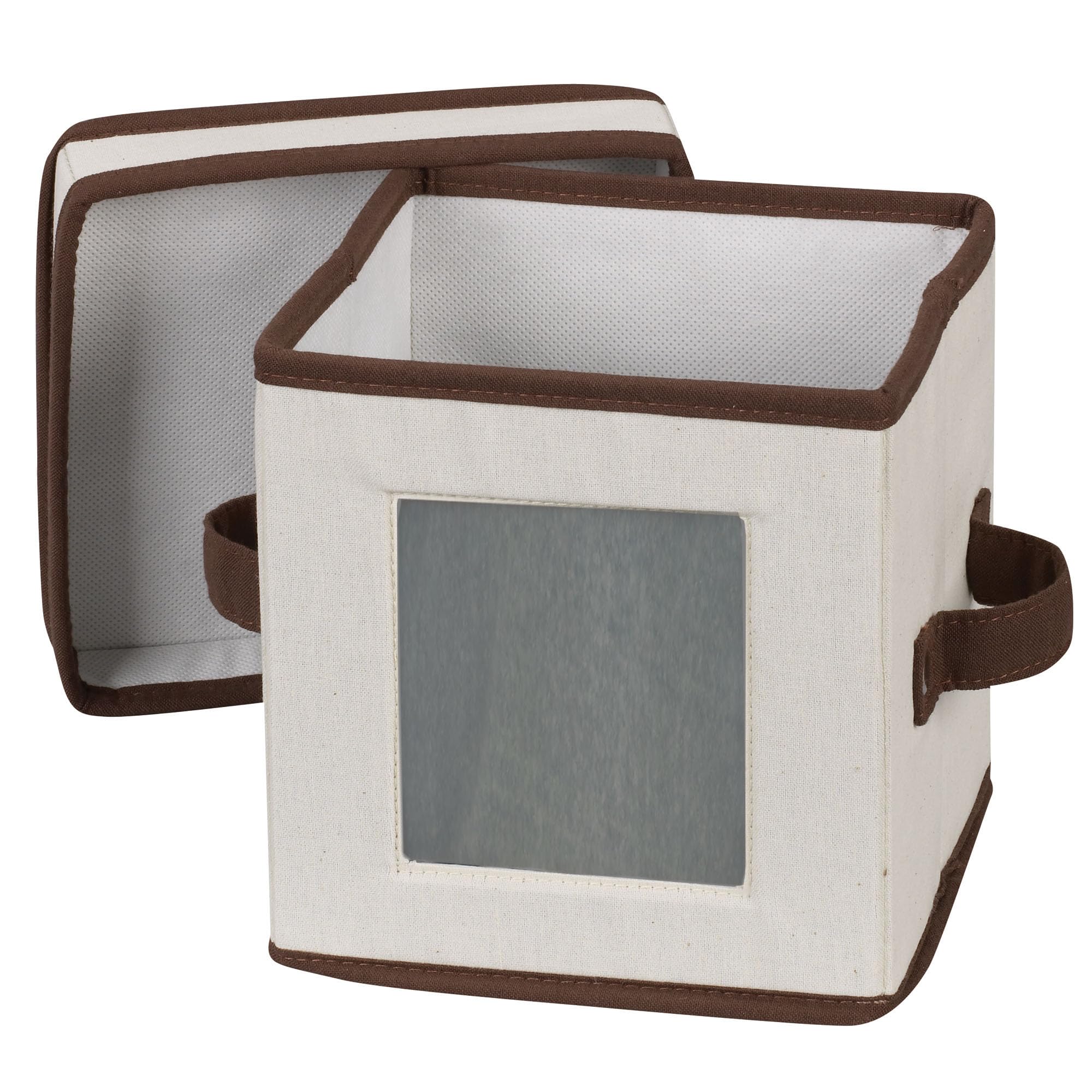 Household Essentials Dinnerware Storage Chest for Saucers, Natural Canvas with Brown Trim