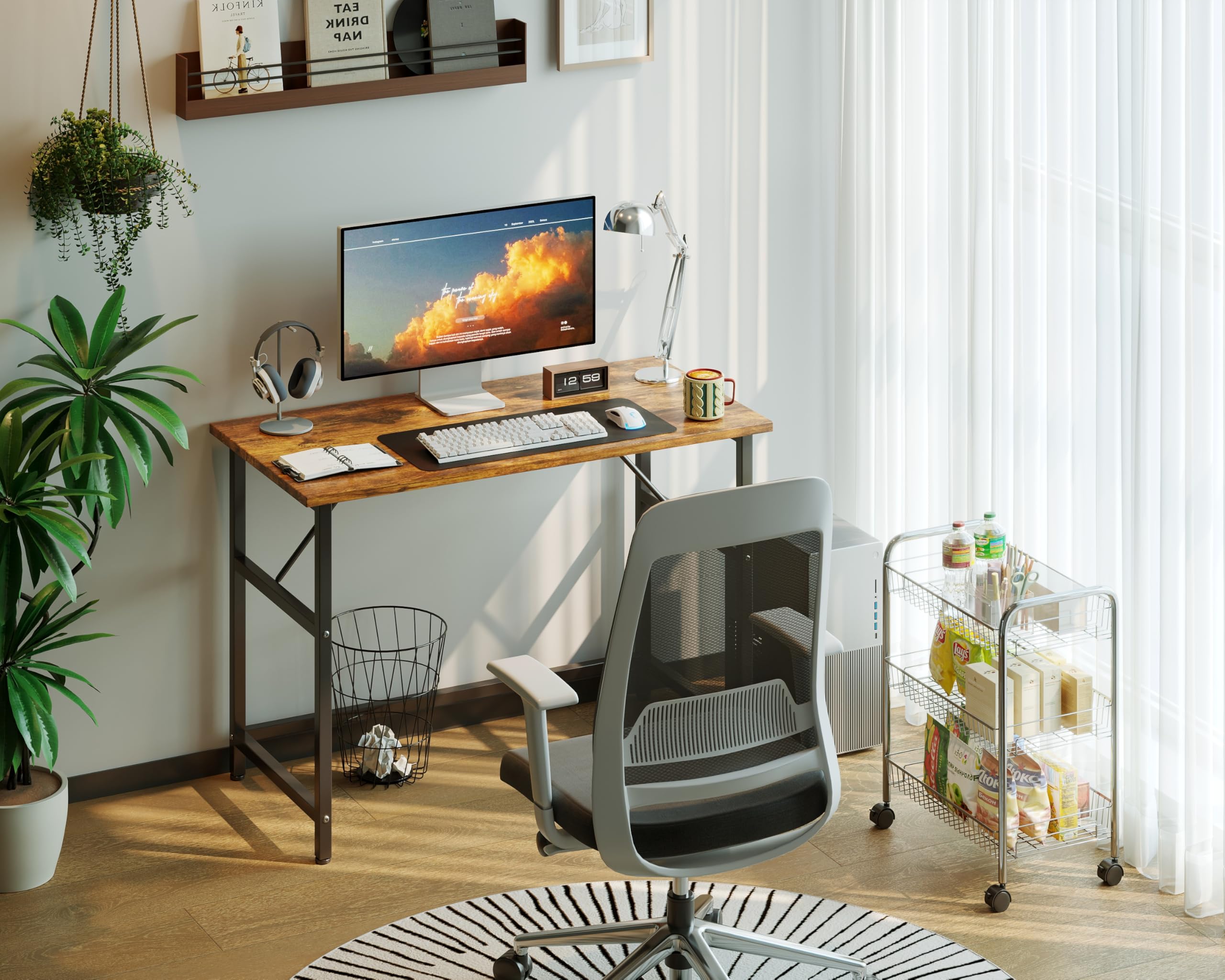 Xyphren 80cm Desk, Small Computer Desk for Home Office, Study Writing Table for Bedroom Living Room, Easy Assembly Metal Frame Industrial Style Brown