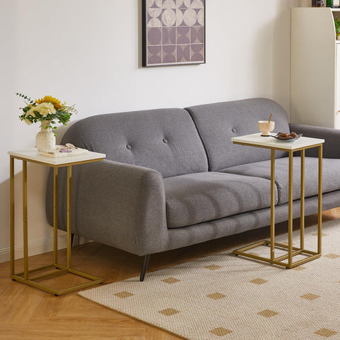 Aibiju Set of 2 Small Side Table for Laptop, End Table for Sofa, Couch Table with Metal Frame for living Room, Bedroom, Balcony