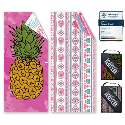 Beach Towels For Adults Extra Large - 2 Pack 200x90cm Lightweight microfibre beach towel with Mesh Bags