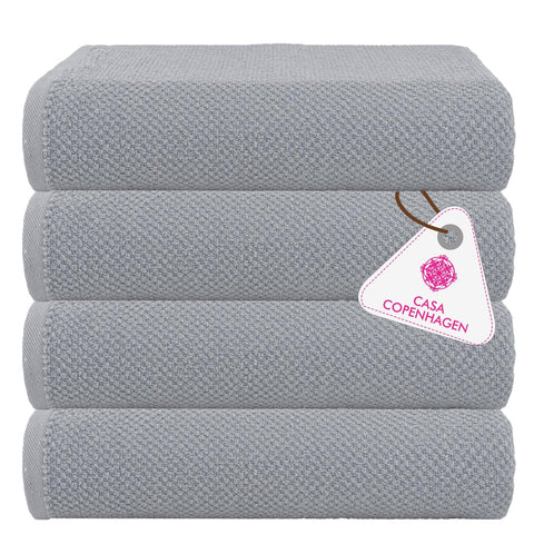 CASA COPENHAGEN Popcorn Textured 4-Piece Bath Towel Set - Grey Violet, 550 g/m², 4-piece bath towels, cotton towels for rough and tough use