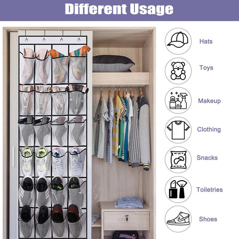 BONAVCY Over the Door Shoe Storage, Hanging Shoe Rack with 24 Mesh Pockets