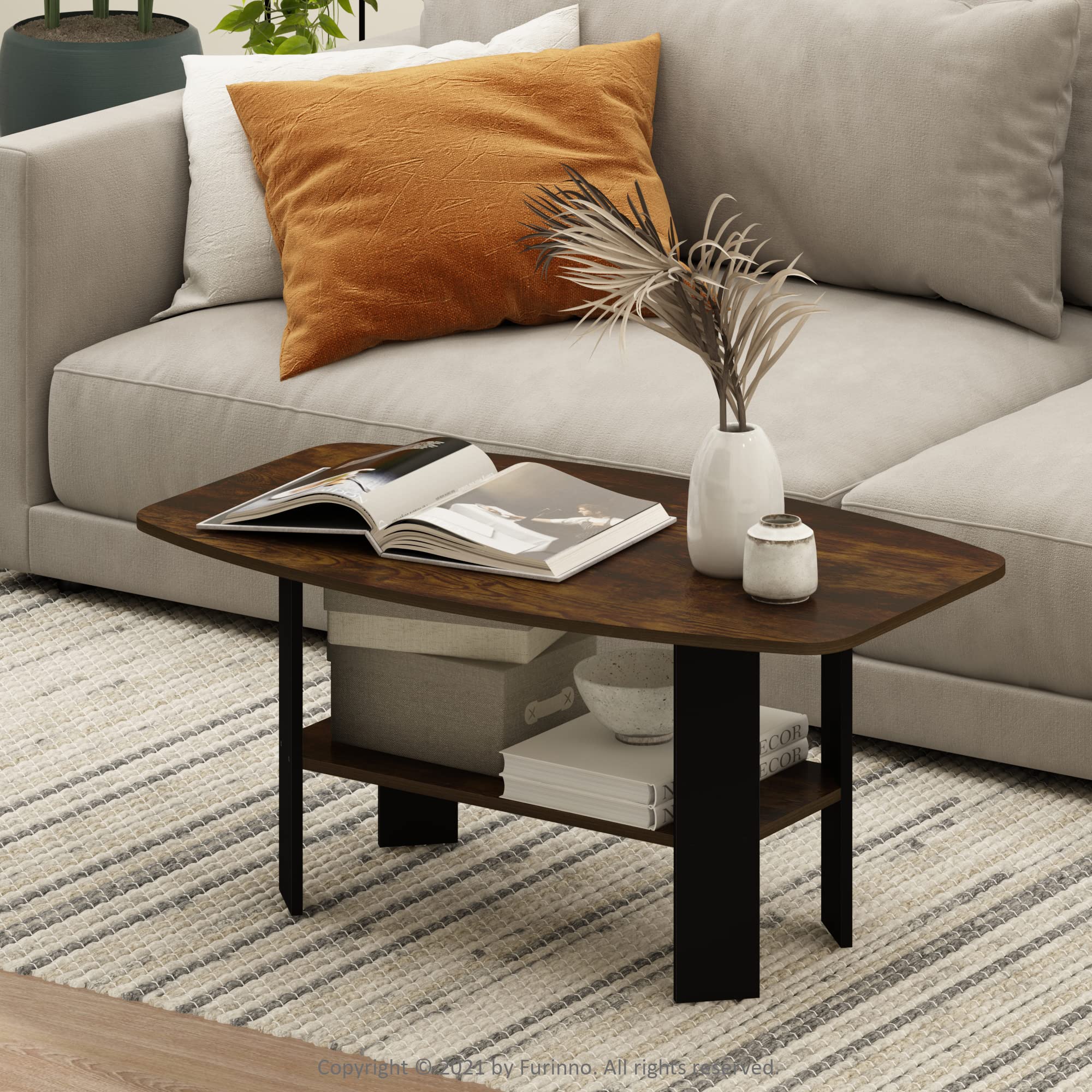 Furinno SIMPLE DESIGN Coffee Table, Small Coffee Table wih Open Shelf, Side Table, for Living Room, Home Office, Amber Pine