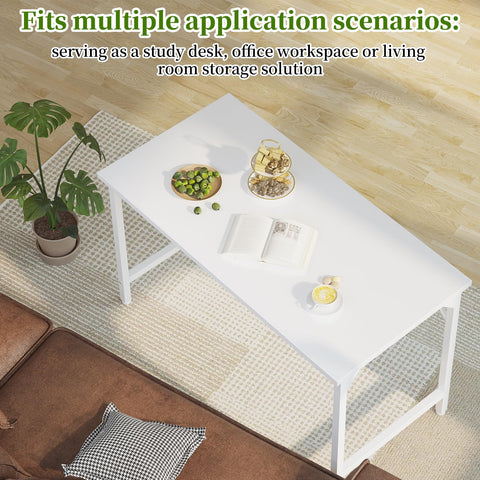 Grandder 120 cm Computer Desk, Home Office Desk Study Writing Kid Table, Simple PC Work Desk, Adjustable Feet, White