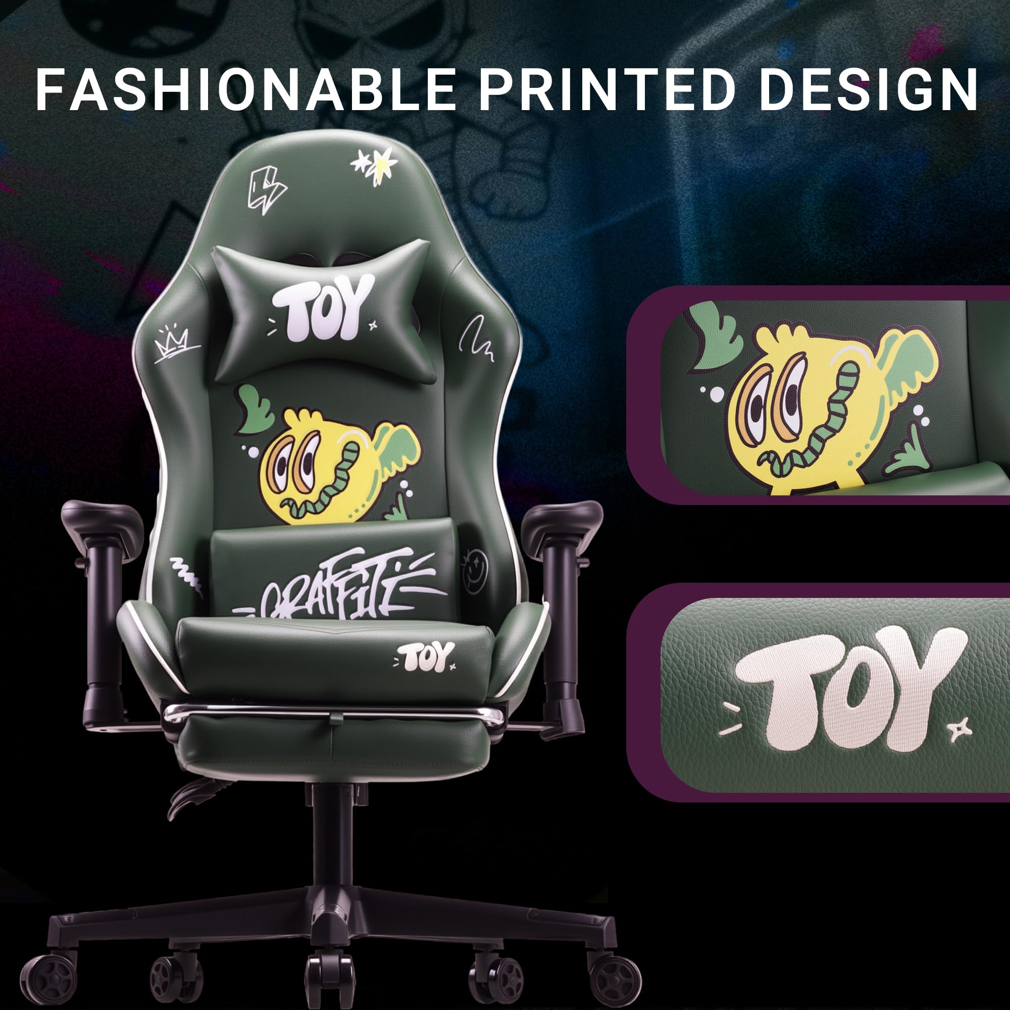 play haha Gaming Chair with Footrest, Ergonomic Reclining Gamer Chair with Adjustable Armrests