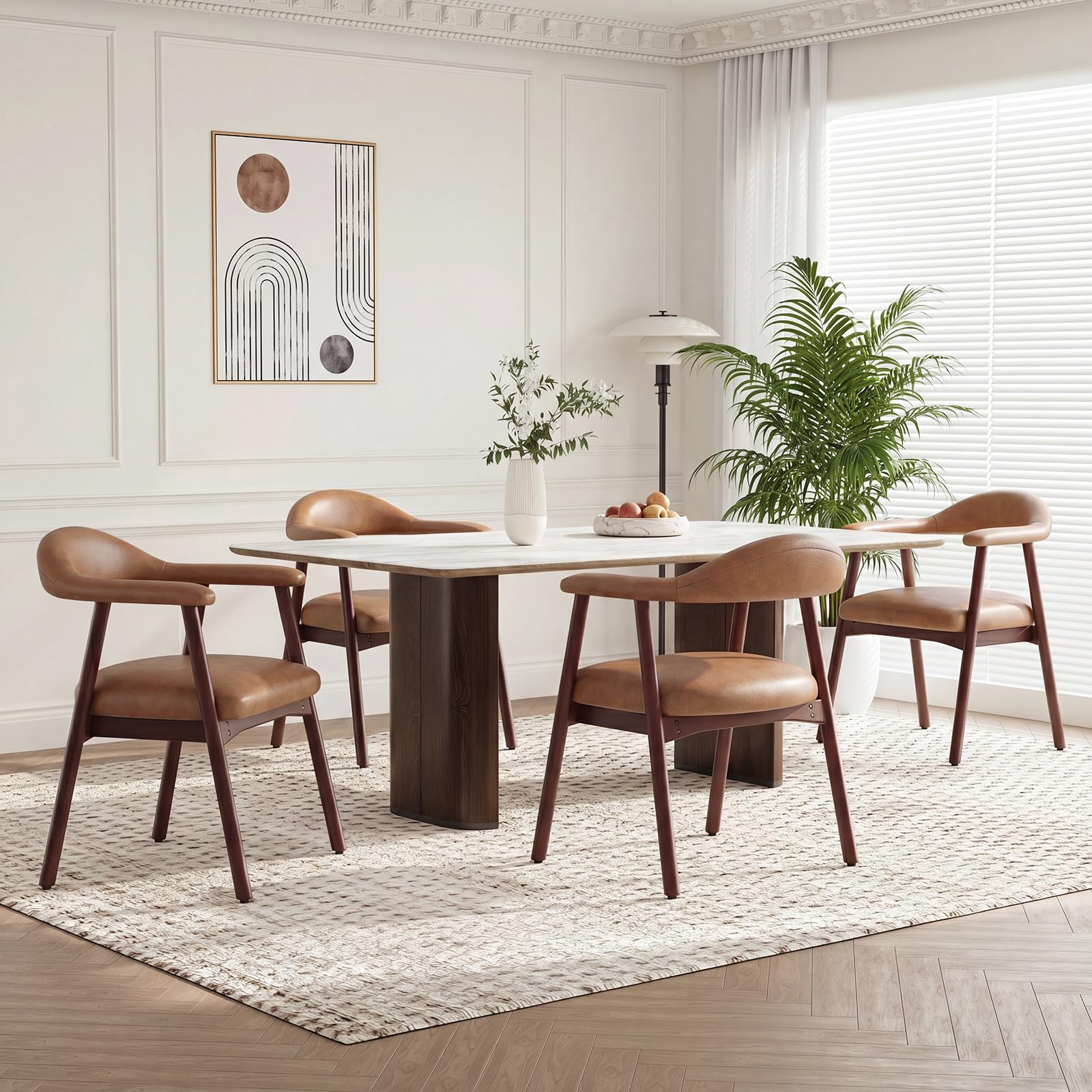 MALOL Wooden Dining Chairs Set of 4, PU Leather Chairs for Dining Room with Armrest