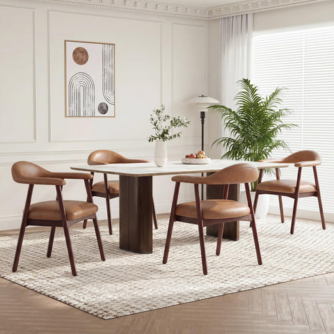 MALOL Wooden Dining Chairs Set of 4, PU Leather Chairs for Dining Room with Armrest