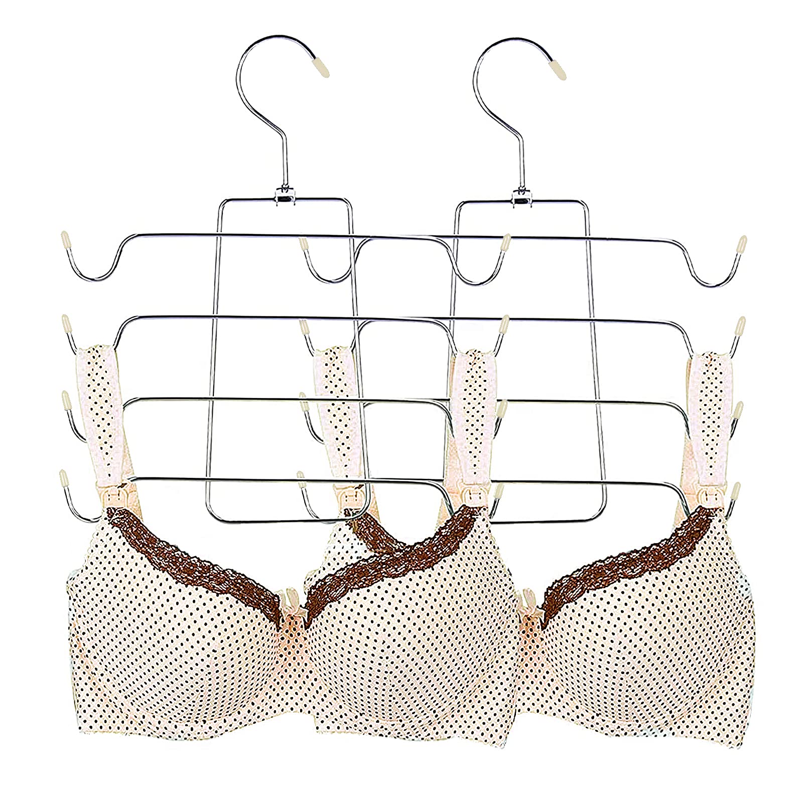 2 Pieces Metal Hangers, Multilayer Hanger, Space Saving Hanger, Foldable, for Tank Tops, Cami, Bra, Swimsuit (Apricot)