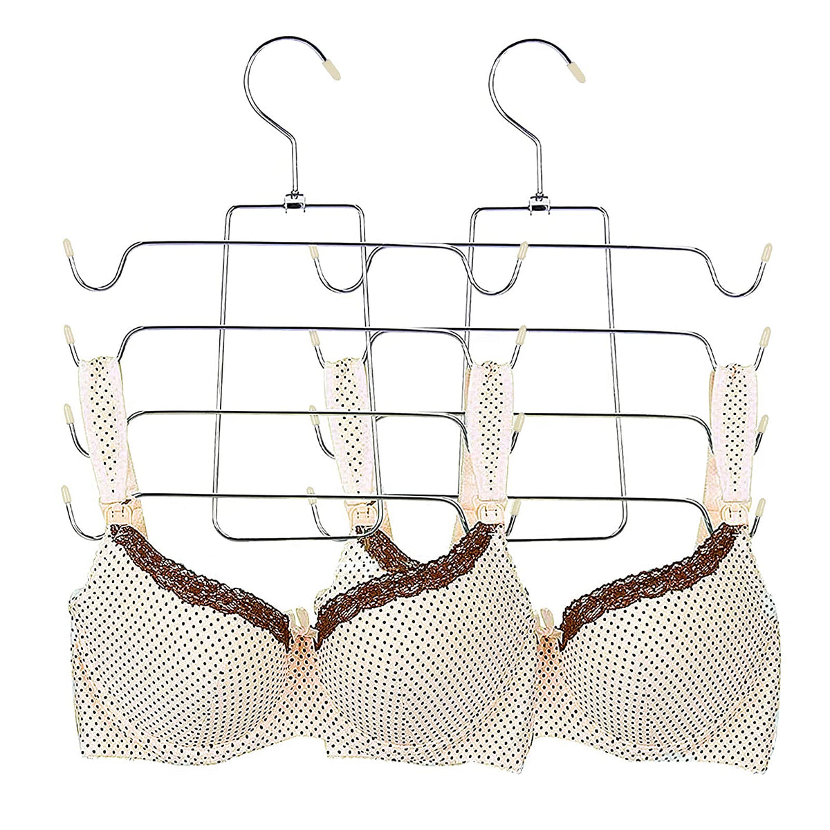 2 Pieces Metal Hangers, Multilayer Hanger, Space Saving Hanger, Foldable, for Tank Tops, Cami, Bra, Swimsuit (Apricot)