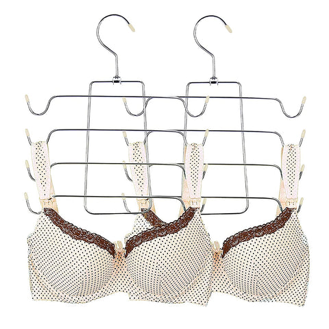 2 Pieces Metal Hangers, Multilayer Hanger, Space Saving Hanger, Foldable, for Tank Tops, Cami, Bra, Swimsuit (Apricot)