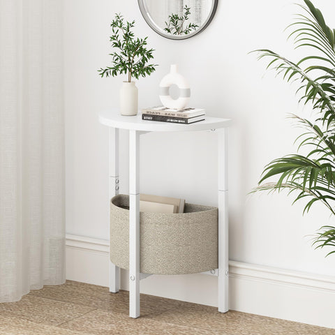 Vagusicc Side Table, Round End Table with Fabric Basket, Small Coffee Table, Set of 2 Half Moon Entry Table, Accent Table Bedside Table