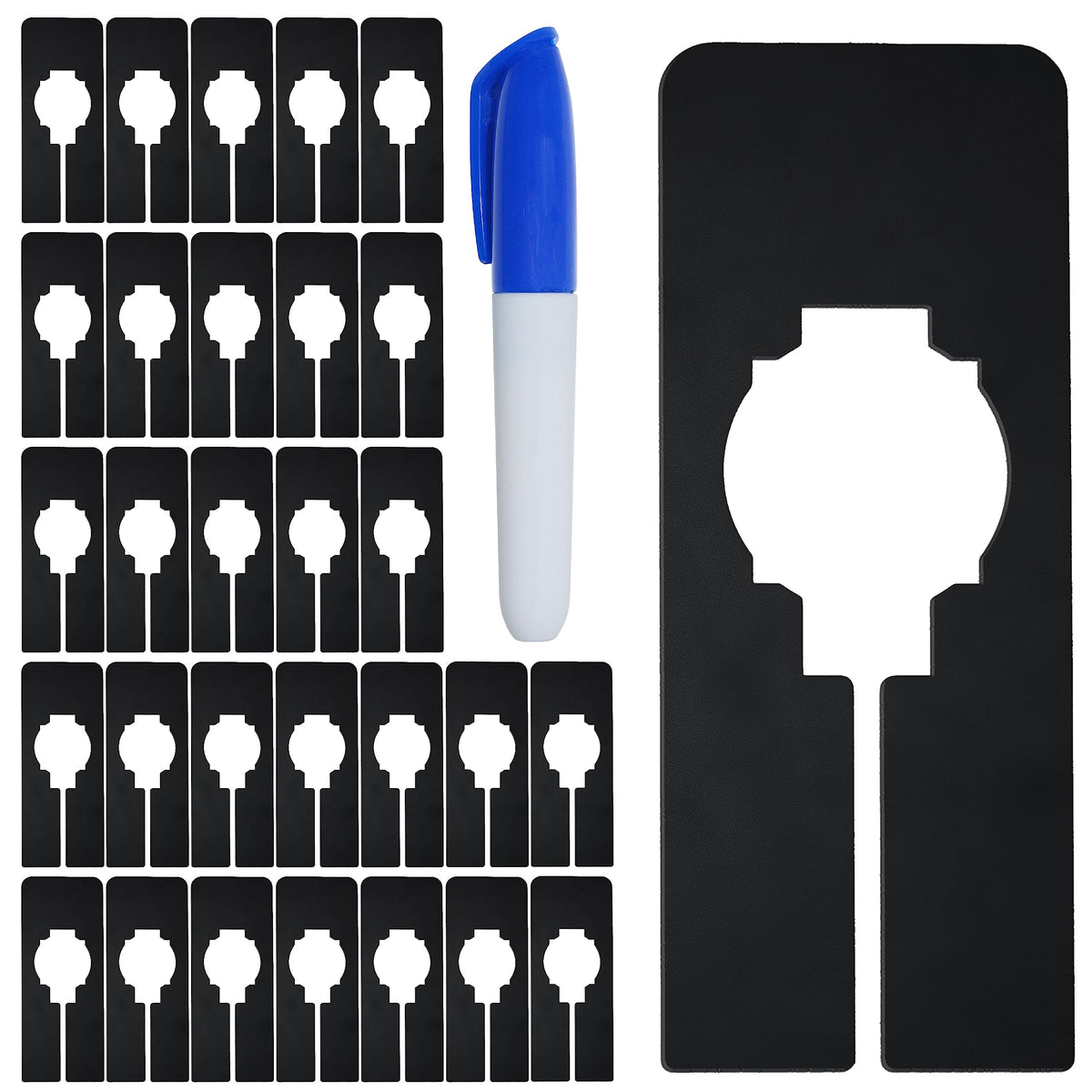 30 PCS Rectangular Closet Dividers with a Bonus Marker, Black Plastic Rectangle Clothing Size Dividers Writable and Reusable for Sorting Clothing