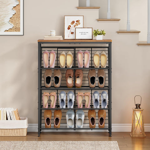 HOOBRO 5-Tier Shoe Rack, Narrow Shoe Rack Holds 12-16 Pairs, Industrial Shoe Organizer with Adjustable Feet & Anti-Tip Kit for Hallway, Bedroom