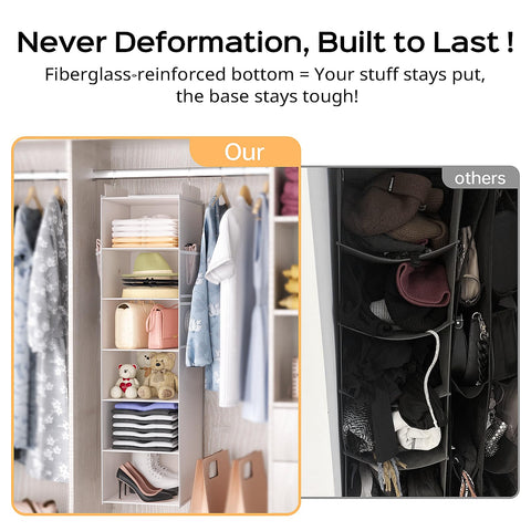 Extra Deep Hanging Storage with 6 Shelves and Large Mesh Pockets, Durable, Heavy-Duty Wardrobe Storage Organiser