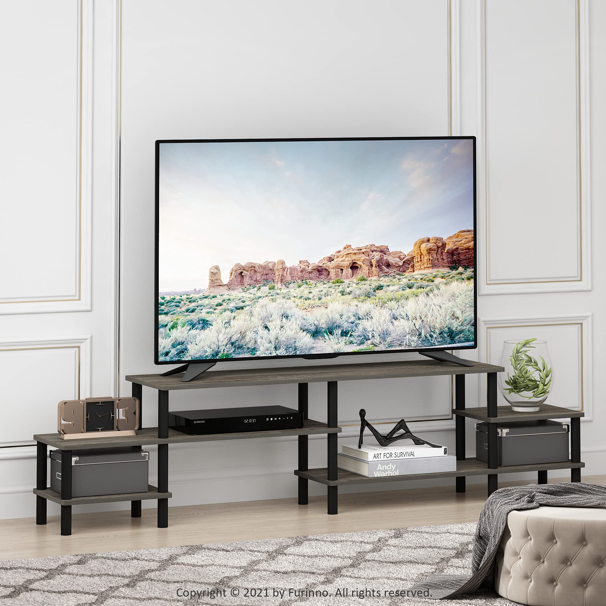 Furinno TURN-N-TUBE TV Stand, Grand Entertainment Center, TV Console for TV up to 55 Inch, for Living Room, Bedroom, French Oak