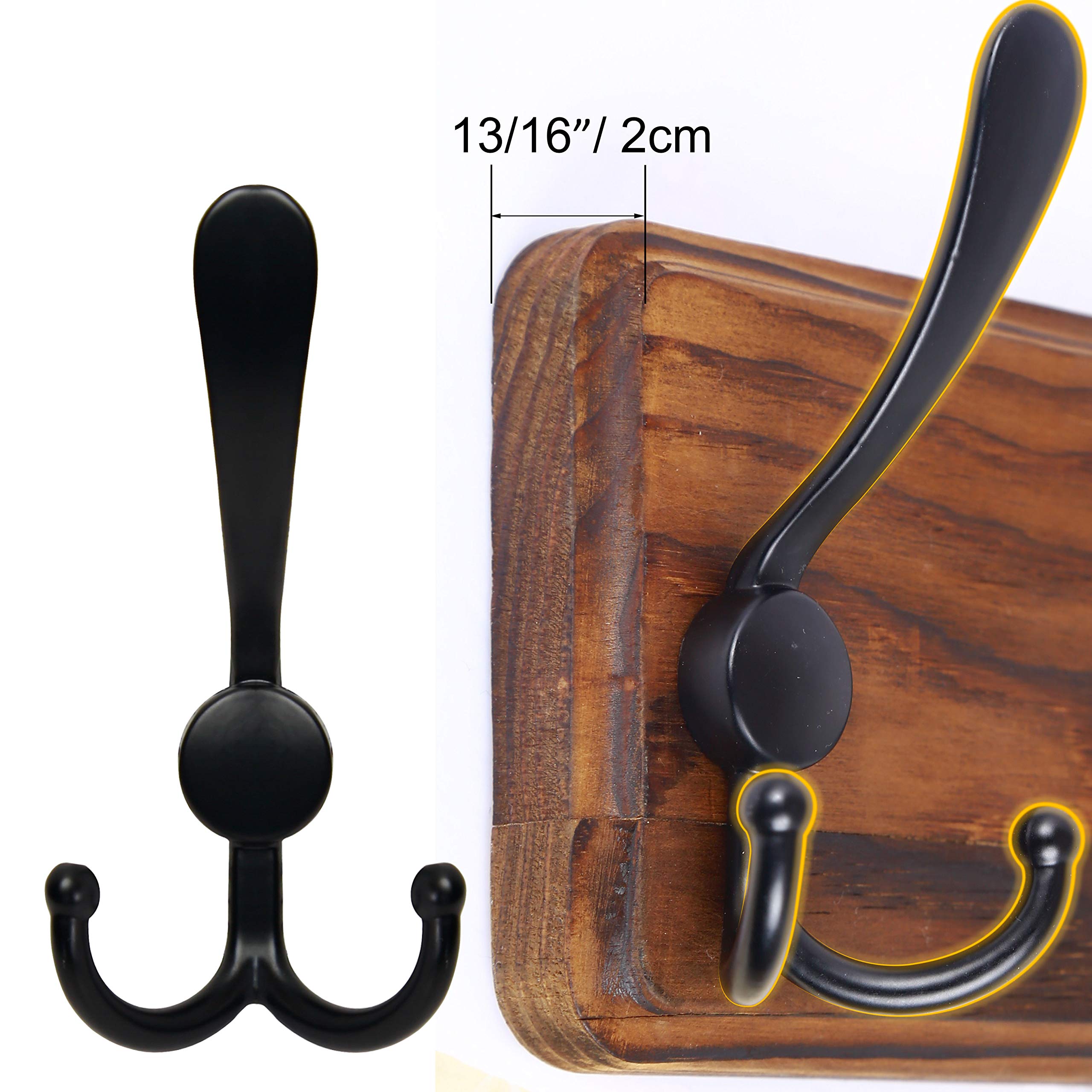 SKOLOO Coat Rack Wall Mounted - Pack of 2, Wooden, Heavy Duty, Rustic Coat Hooks for Wall, 16'' Hole to Hole