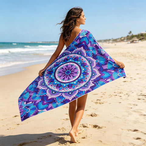 yayafunfun Large Quick Dry Microfibre Beach Towels for Adults, 160X90cm Mandala Bath Towel Travel Towels with Pocket