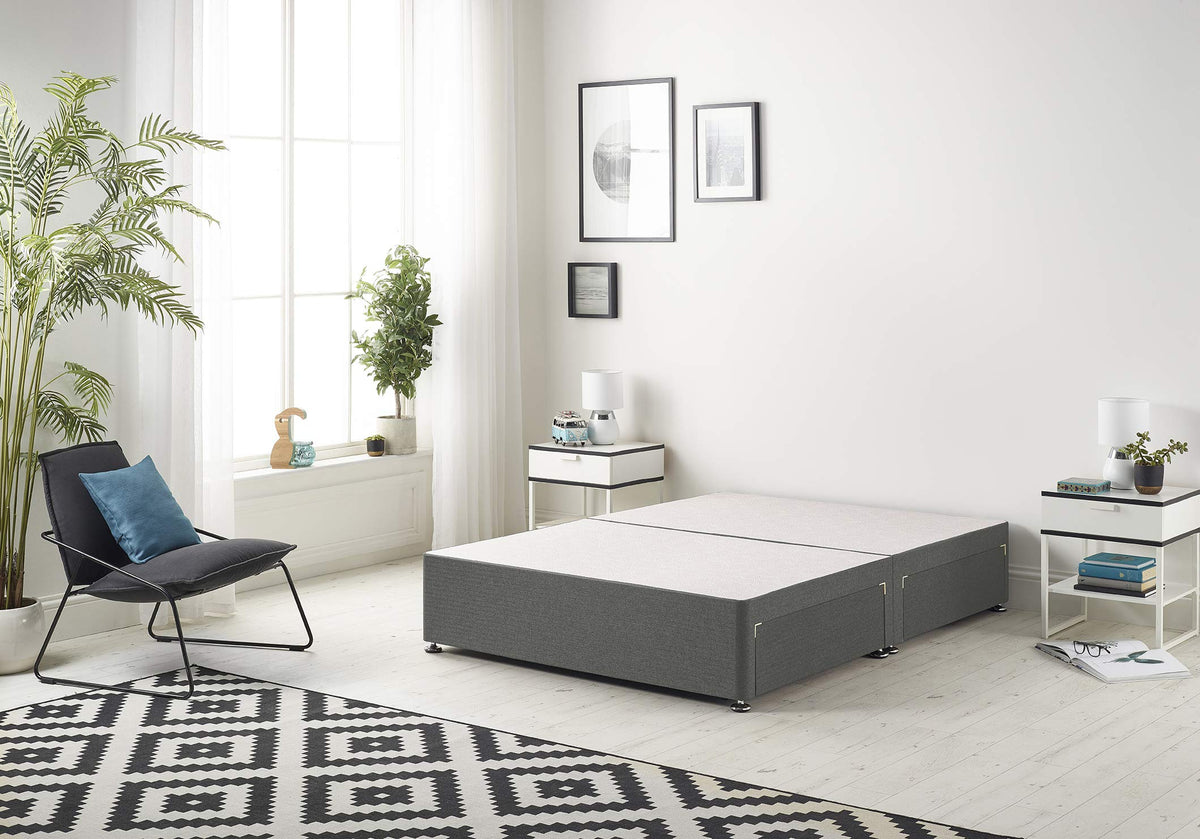 Bed Centre Flexby Divan Base Only with No Drawers and No Headboard - Available in 3ft,4ft,5ft and 6ft- Fabric (5FT King, Linen Grey Fabric)