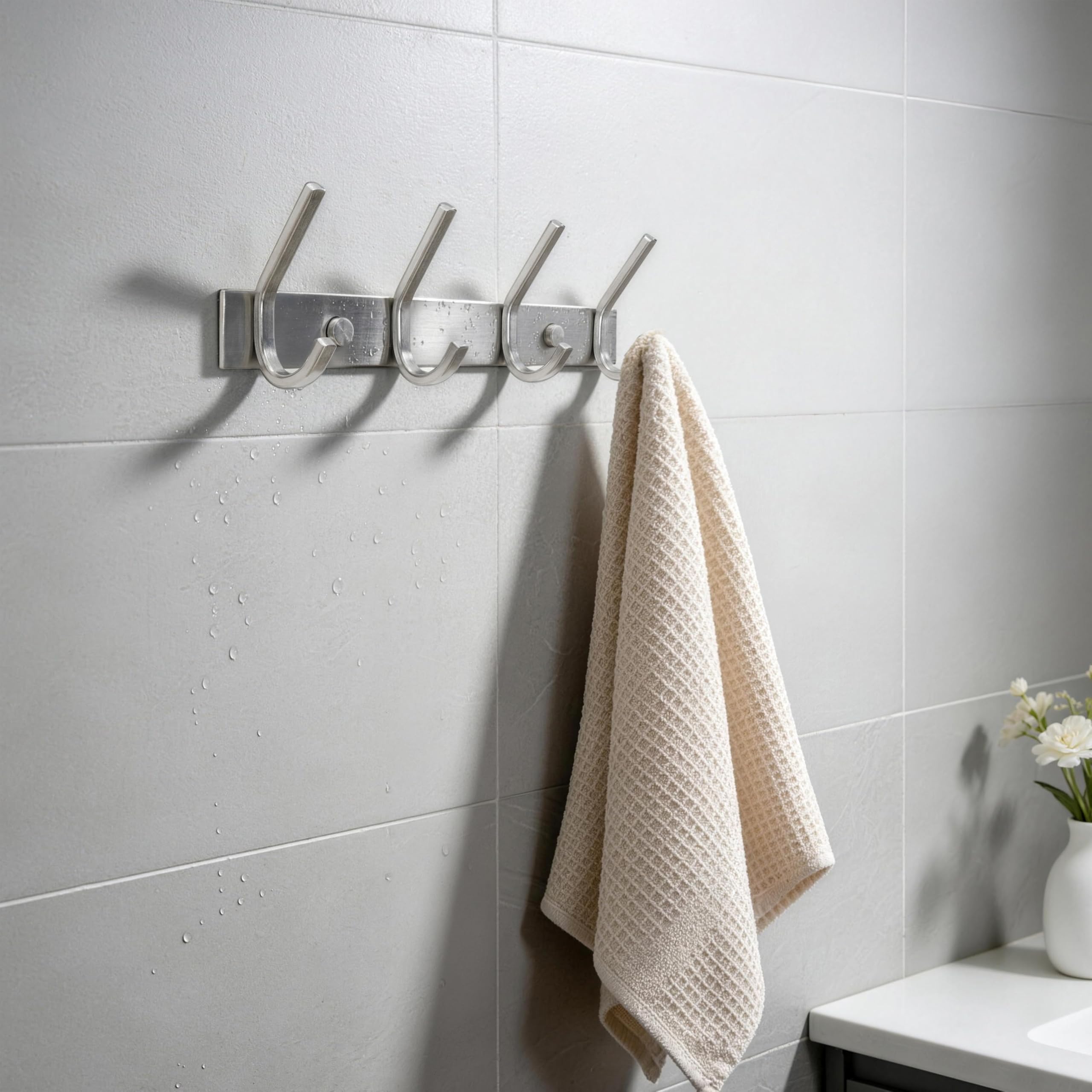 HONSKY Wall Coat Rack, 17.5cm Towel Rack, Painted Metal Wall Coat Hanger with 4 Double Hooks (8 Single Hooks),for Hanging Coat, Hat, Bag, Towel